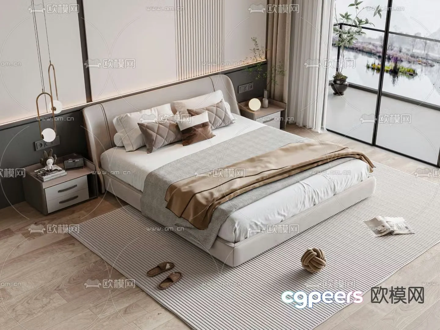Modern double bed 3d model