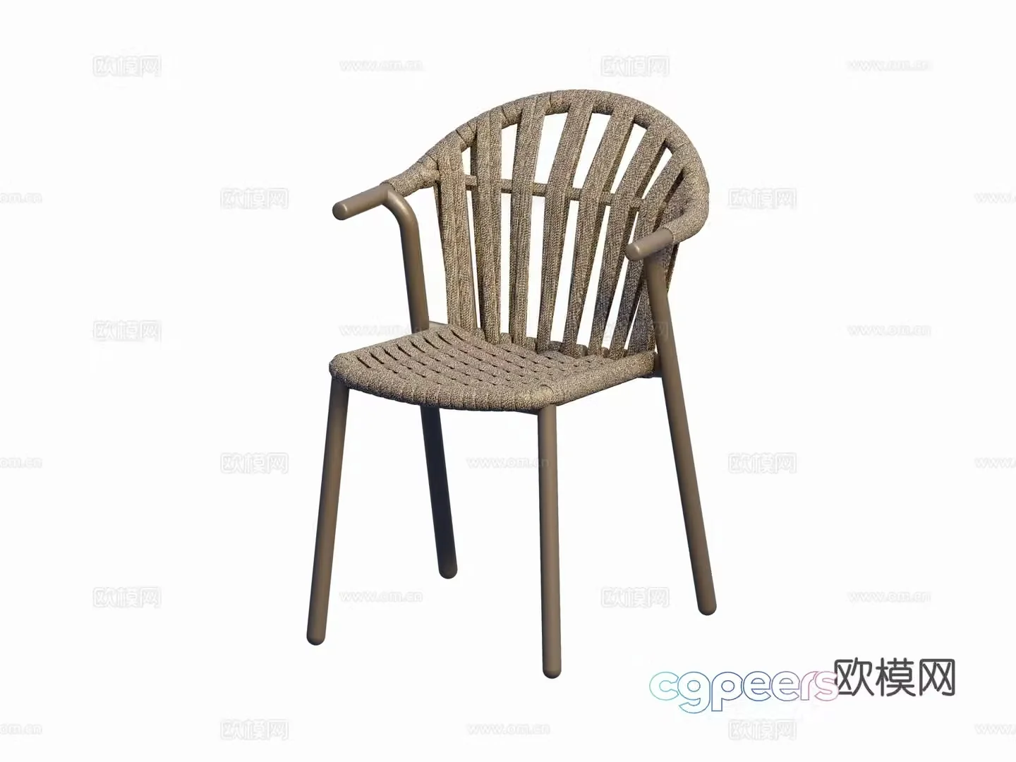 Modern French metal chair rope-woven chair dining chair leisure chair combination 3D model