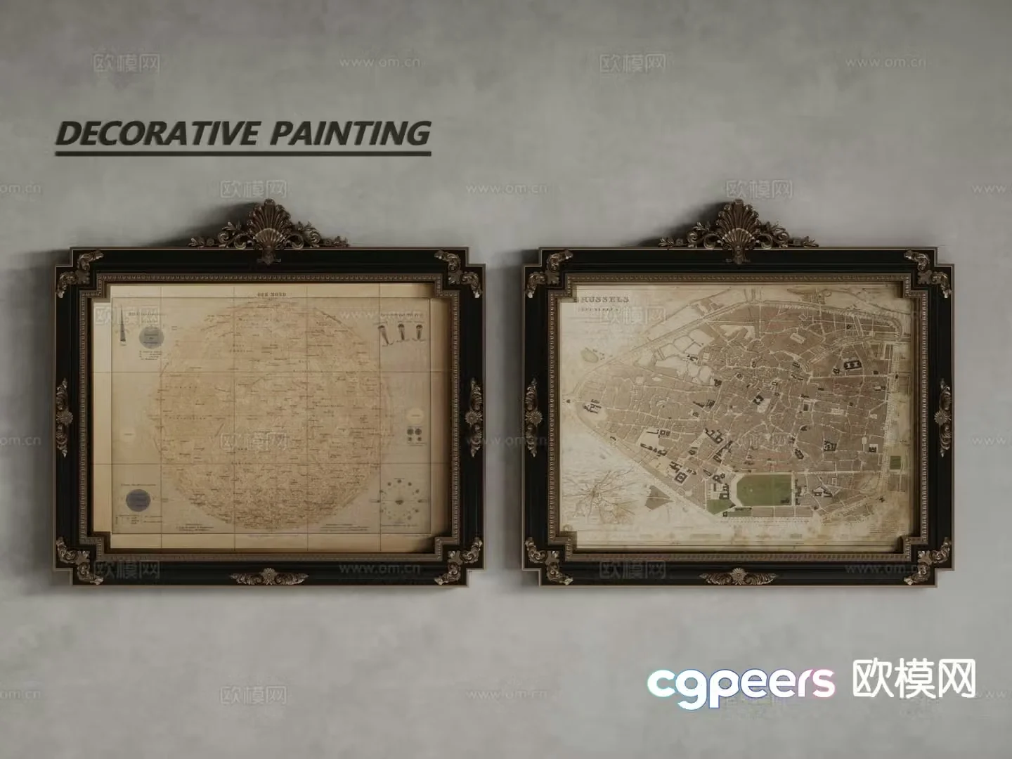 European decorative painting frame painting map 3d model