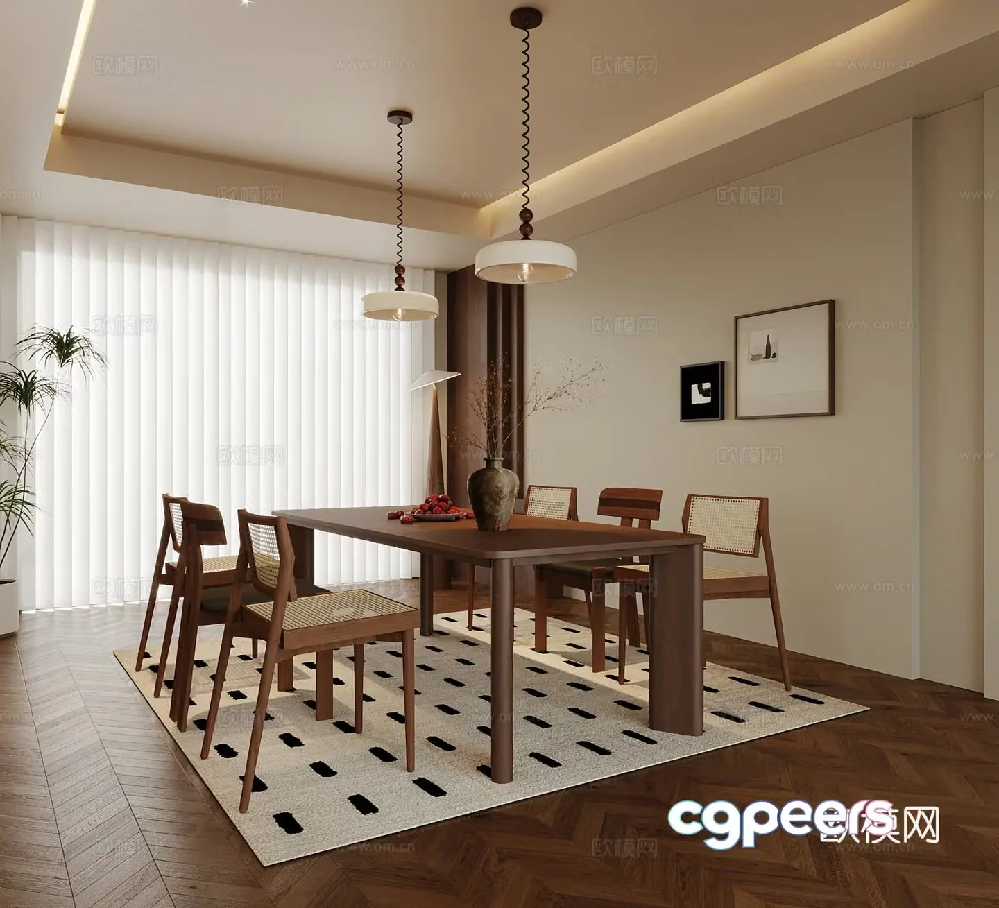 Middle style restaurant dining table and chair 3D model
