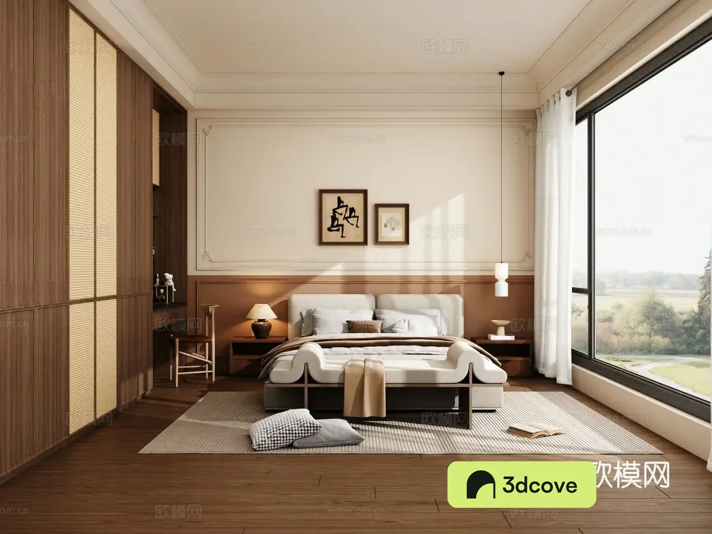 Medium style bedroom retro style bedroom rattan wardrobe 3d model