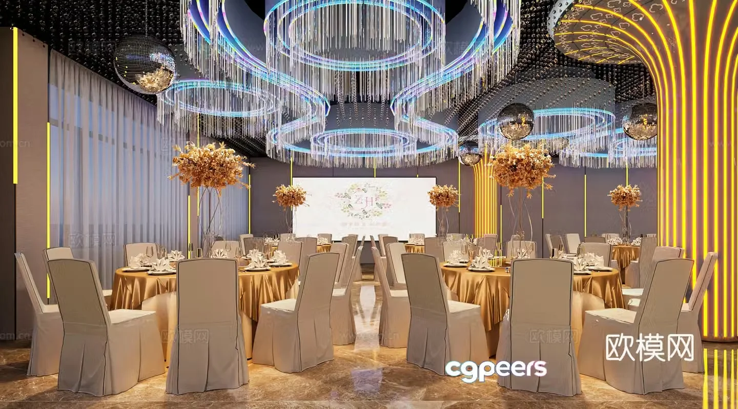 Modern hotel banquet hall 3d model