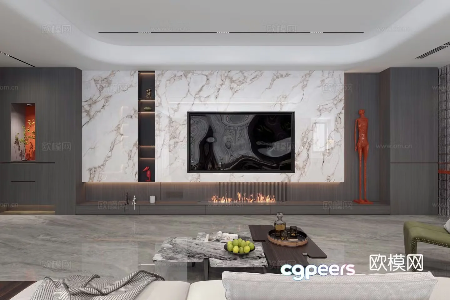 Modern Italian villa living room film and television wall 3d model