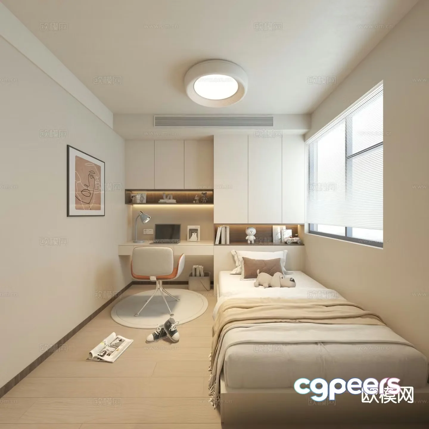Cream style tatami bedroom 3d model