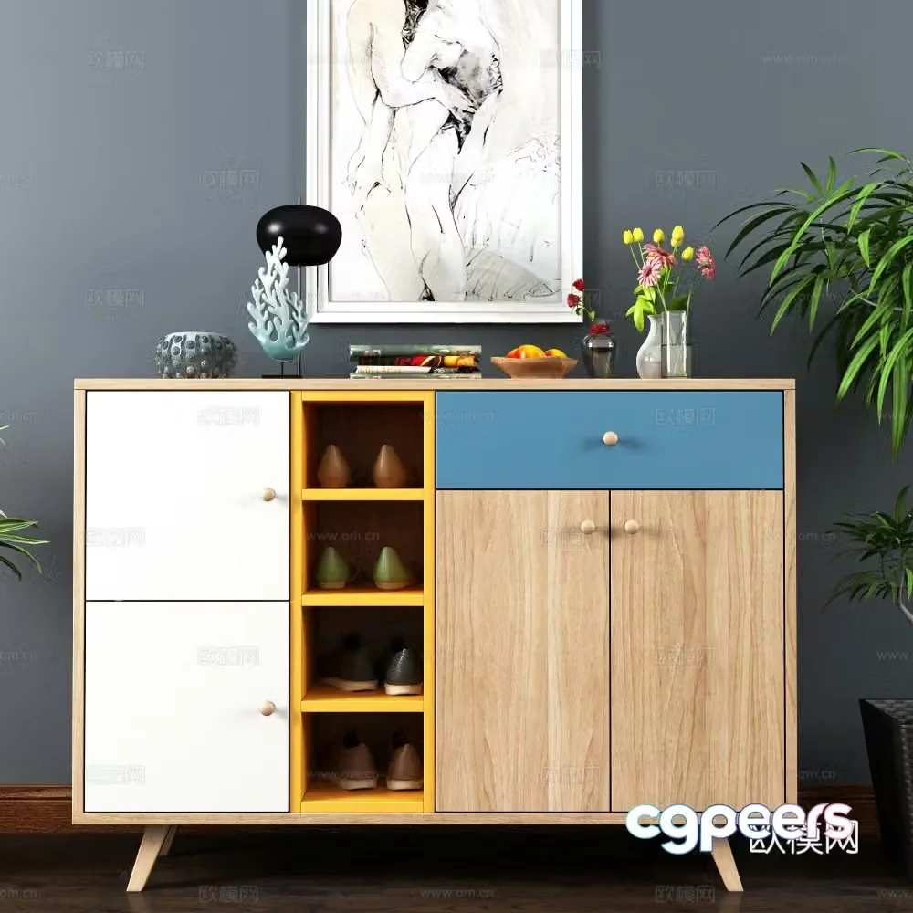 Modern shoe cabinet ornament combination 3D model