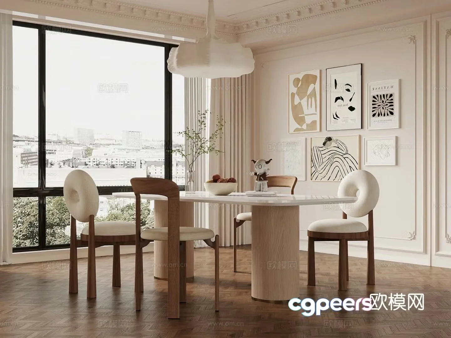Cream style dining table and chairs 3d model
