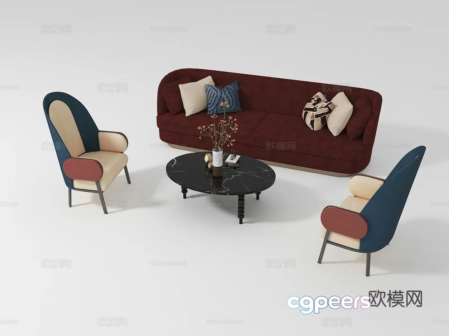 Modern casual sofa coffee table combination 3D model
