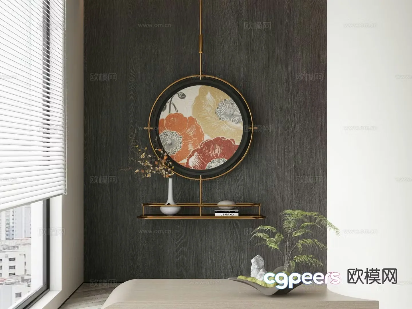 New Chinese style decorative painting round hanging painting 3D model