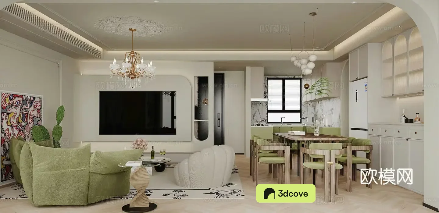 French living and dining room combination sofa TV background wall dining table retro leisure chair living room