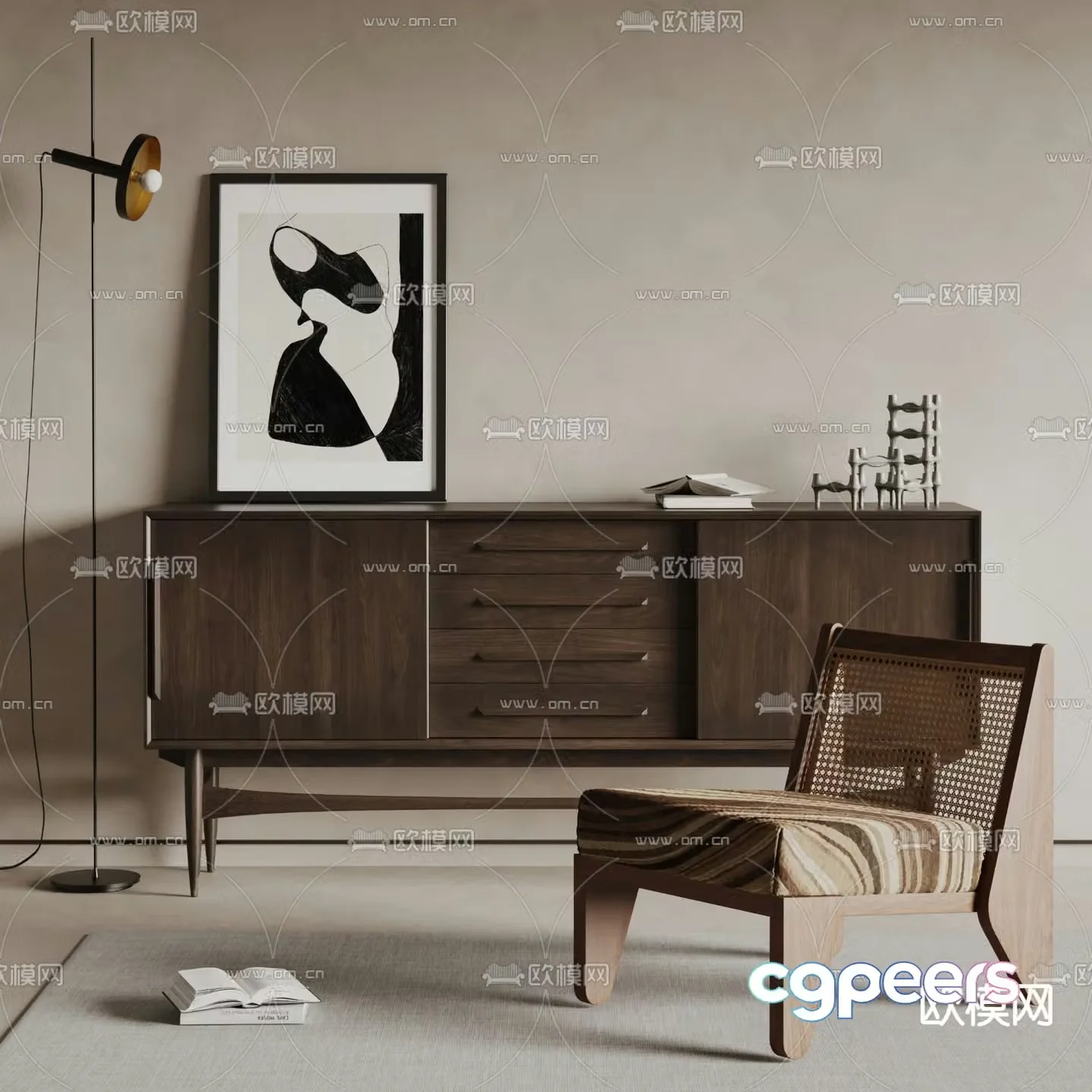 Middle-aged side cabinet porch cabinet end view cabinet 3D model
