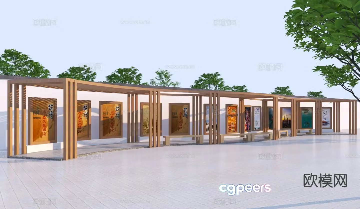 Chinese style gallery cultural corridor leisure gallery 3d model