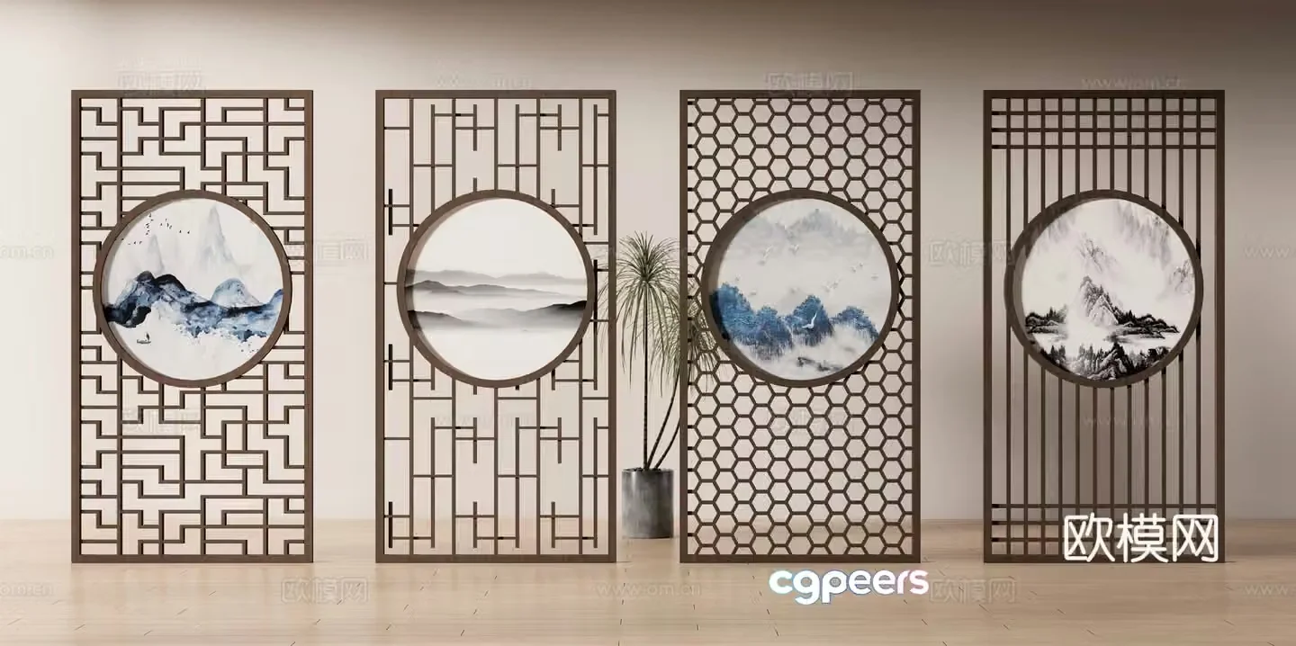 New Chinese style screen landscape screen 3d model
