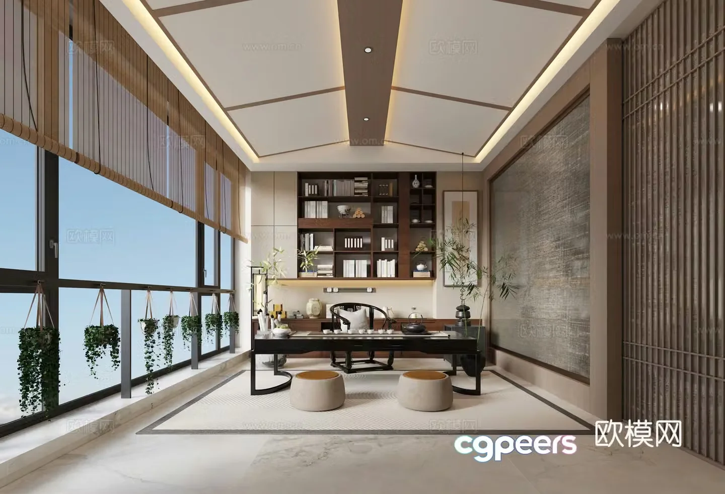 New Chinese style tea room modern tea room luxury house 3d model