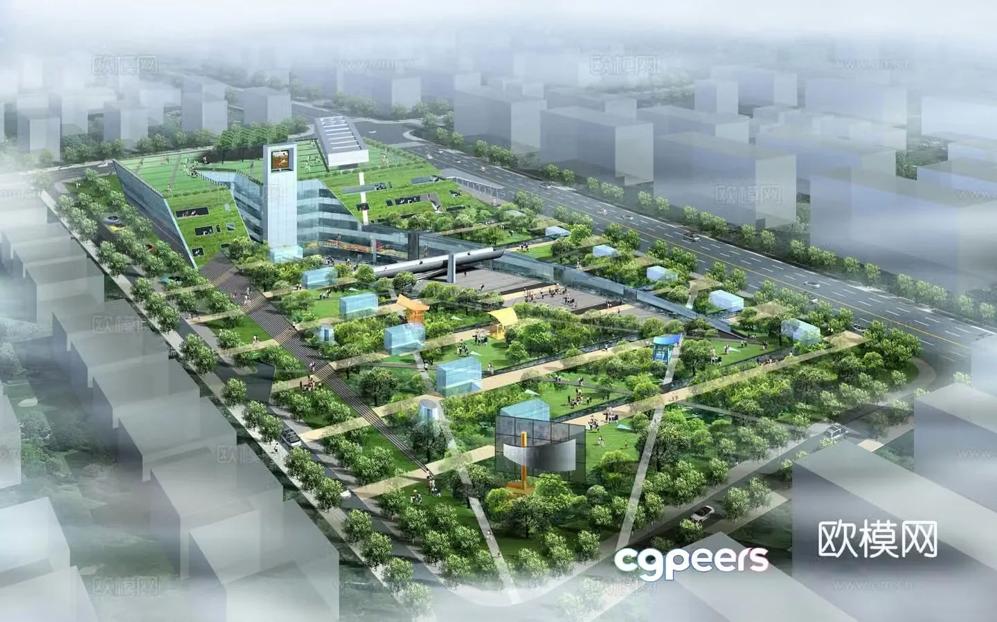Modern office community bird’s eye -catching 3D model