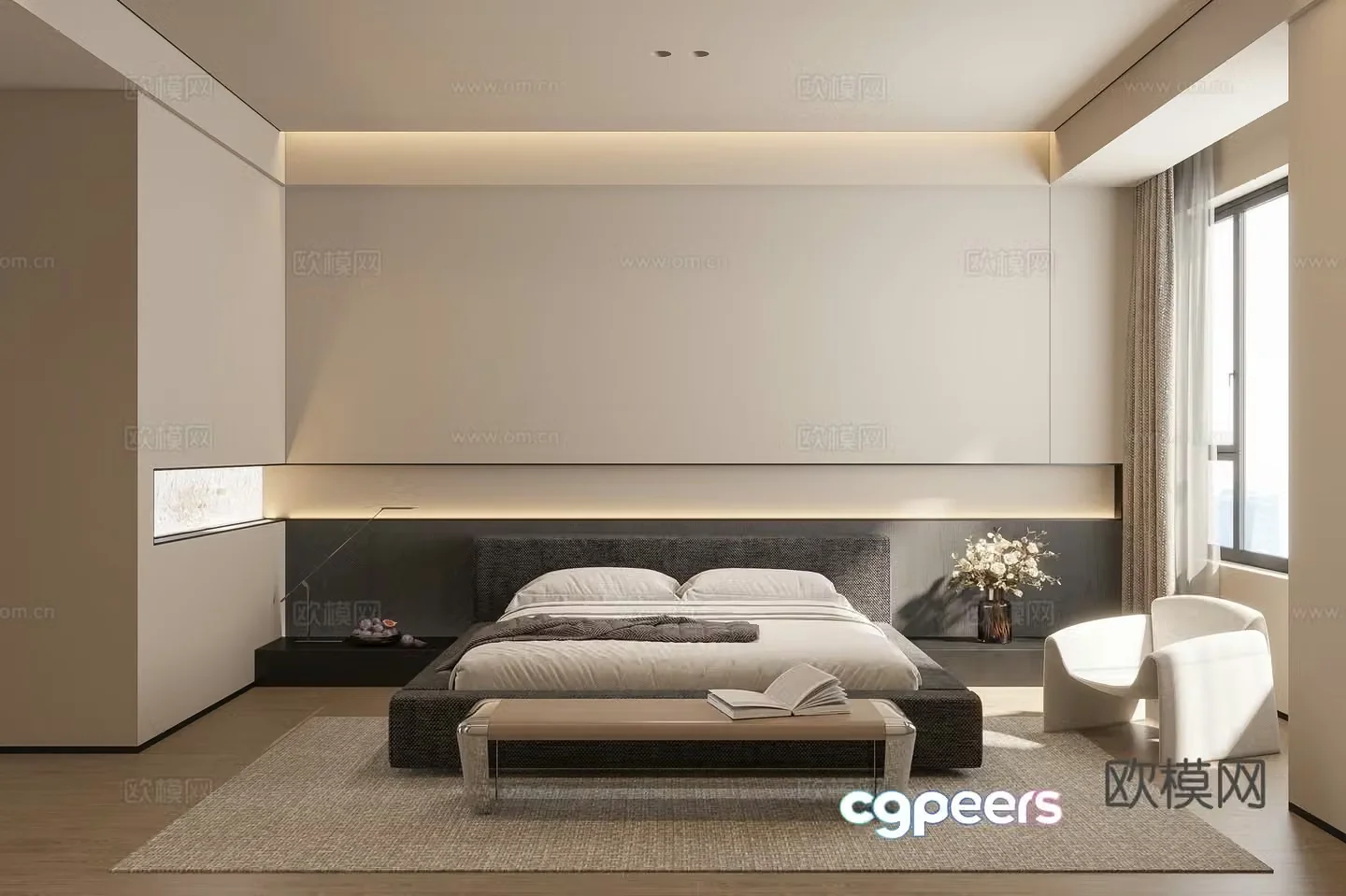 Modern minimalist bedroom master bedroom 3d model