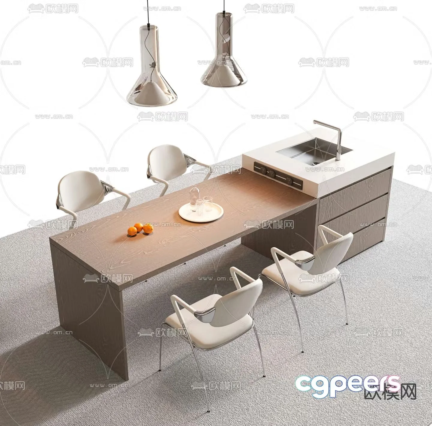 Nakajima dining table and chairs 3d model