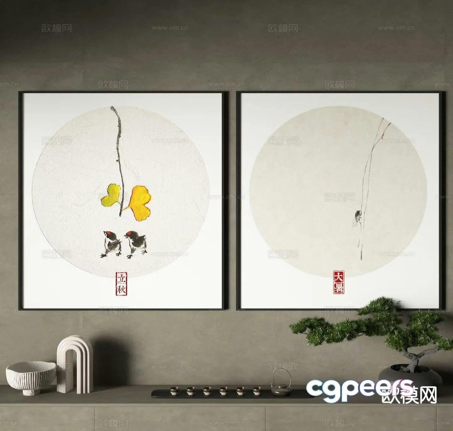 New Chinese style ink painting decorative painting hanging painting 3D model