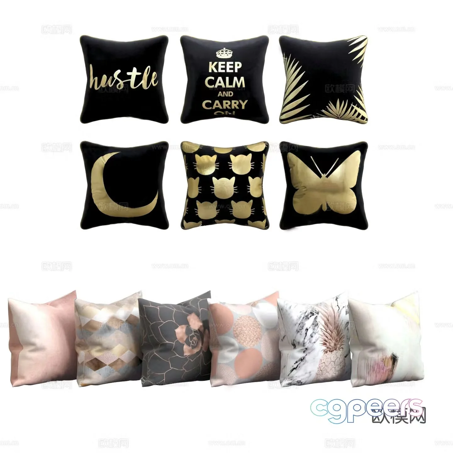 Modern fabric pillow combination 3D model