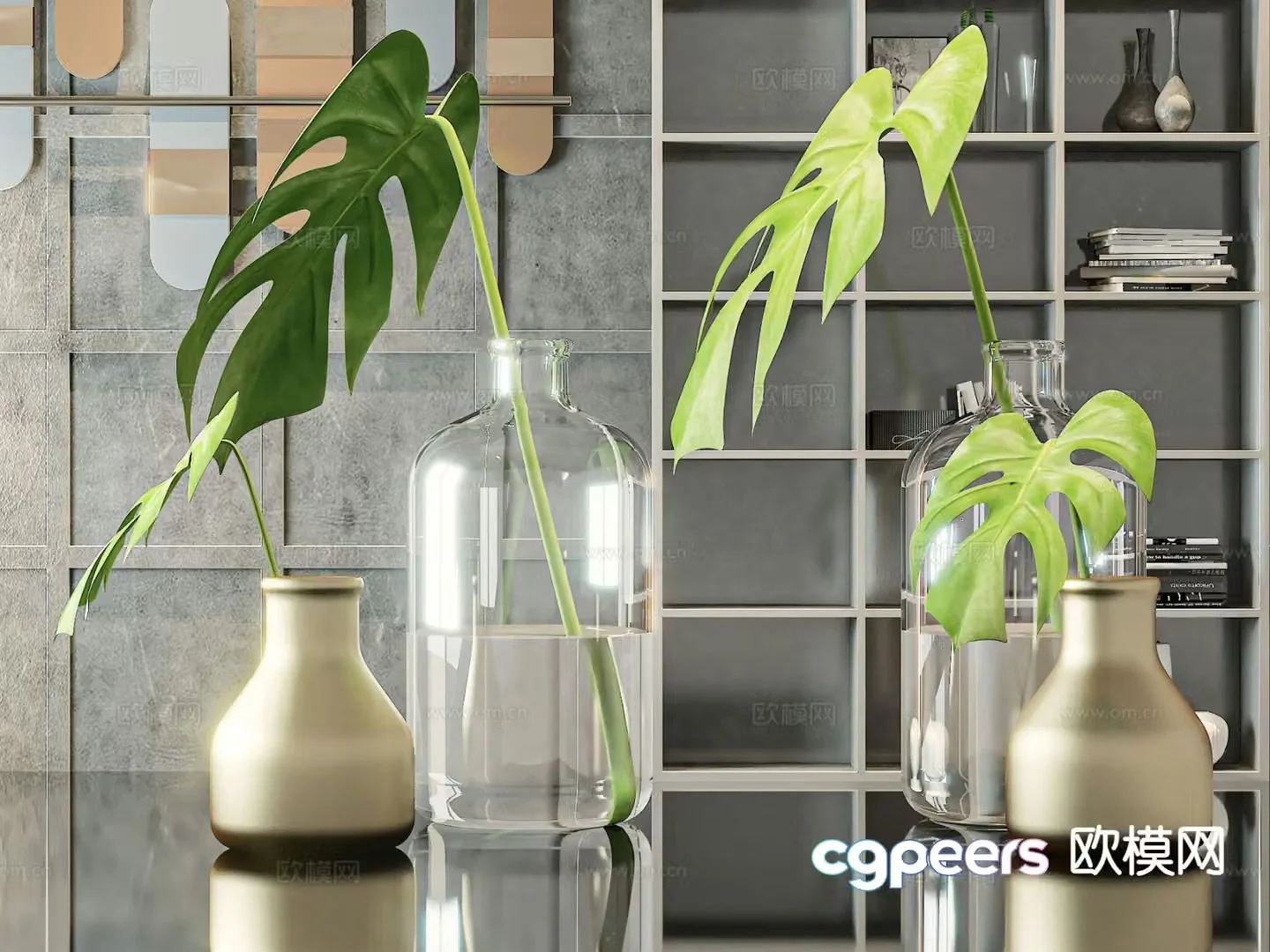 Modern vase floral arrangement flower arrangement aquatic plant 3d model
