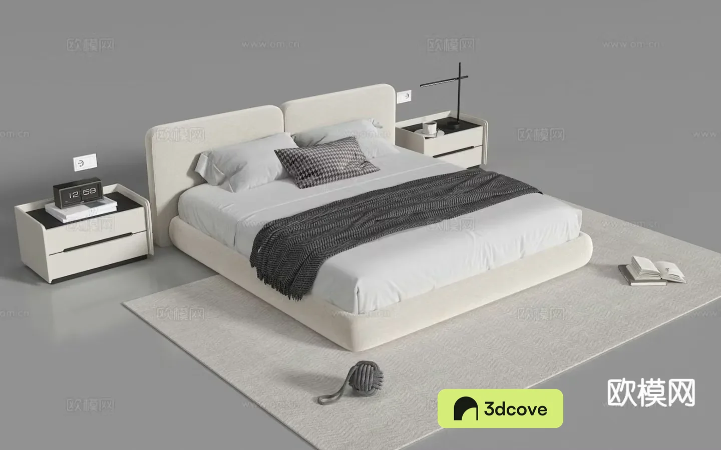 Modern double bed fabric bed