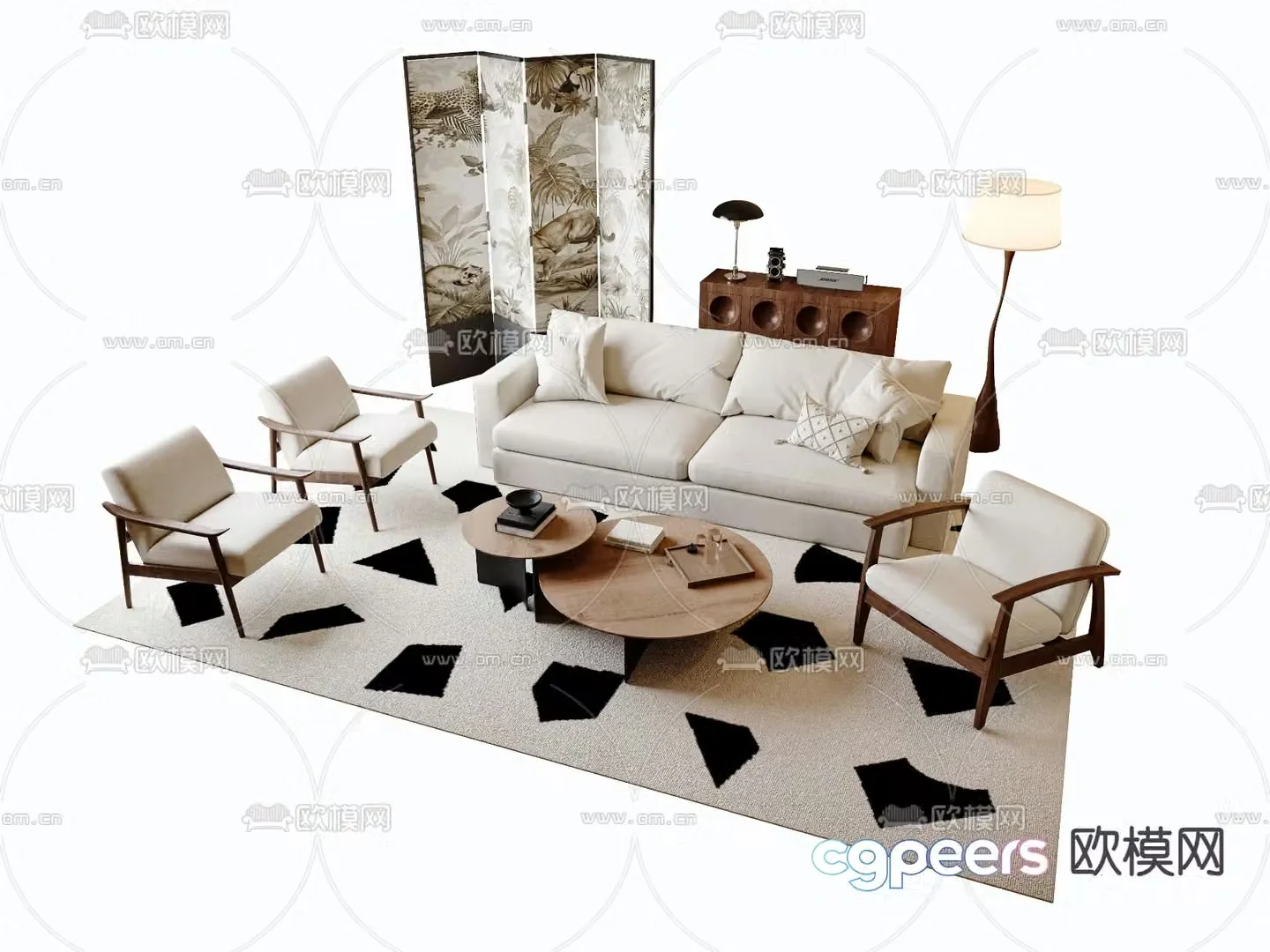 Sofa combination double sofa leisure sofa 3d model