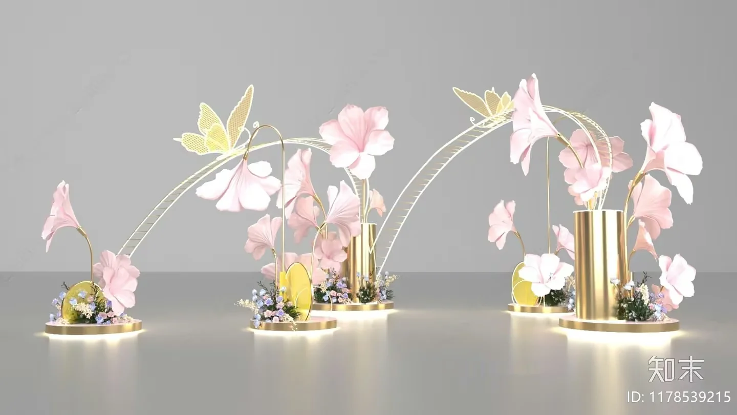 Gold And Pink Floral Display 3D Model – 9403 – VRAY Render