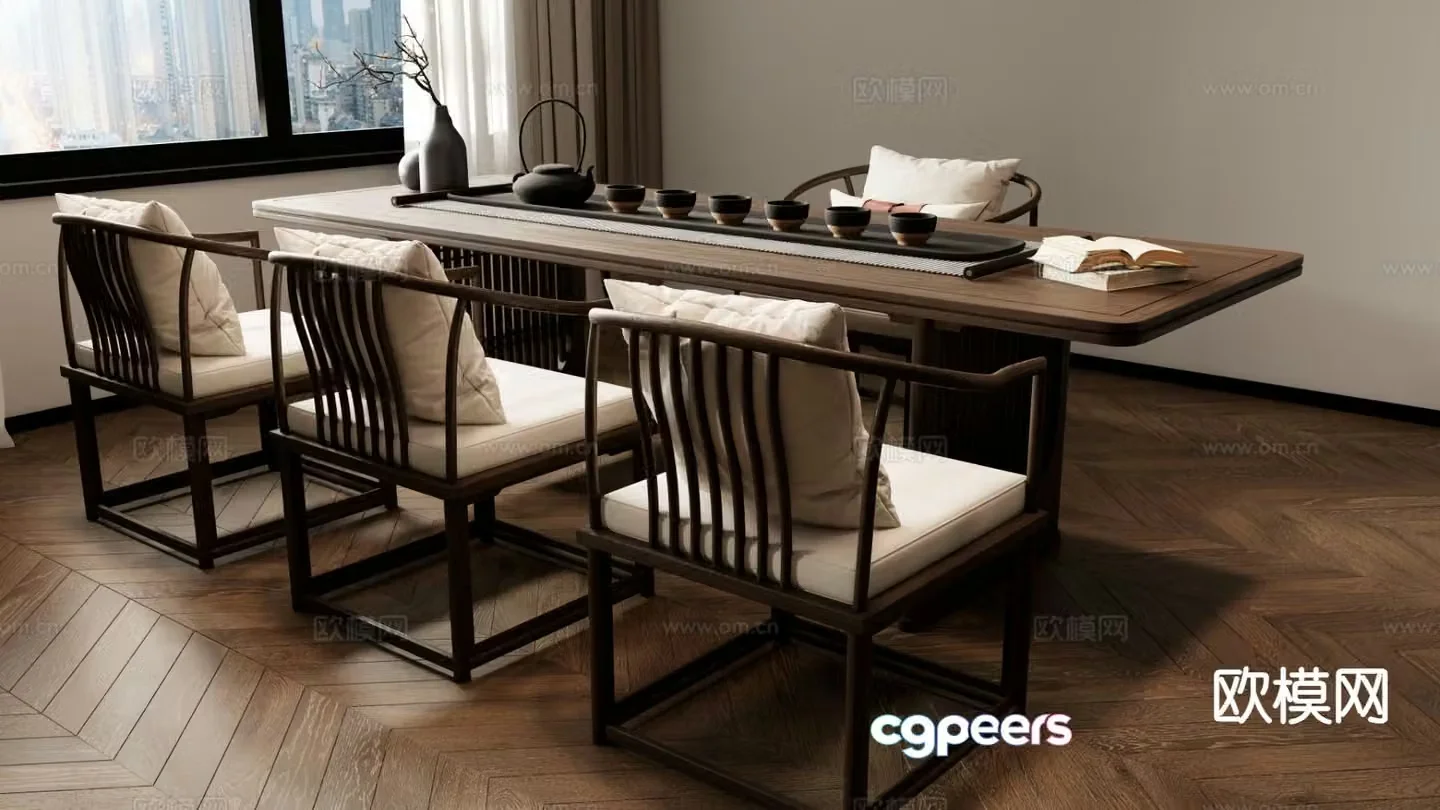 New Chinese style tea table and chairs tea table 3d model