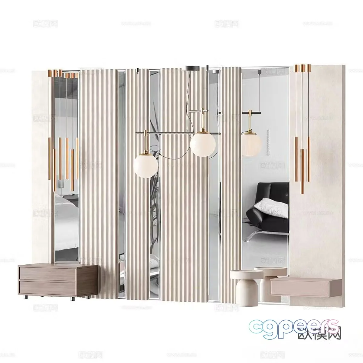 Modern bedroom background wall bedside background wall 3d model