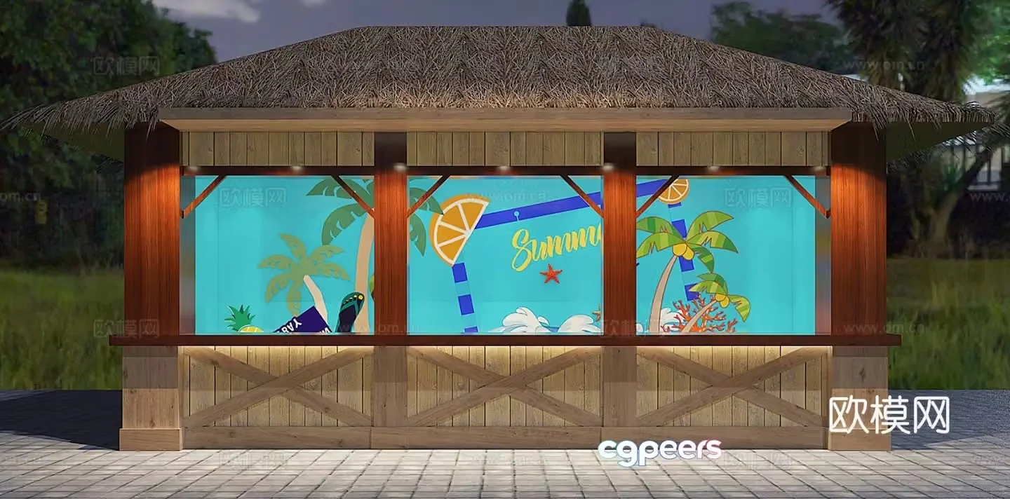 gazebo thatched house cabin 3d model