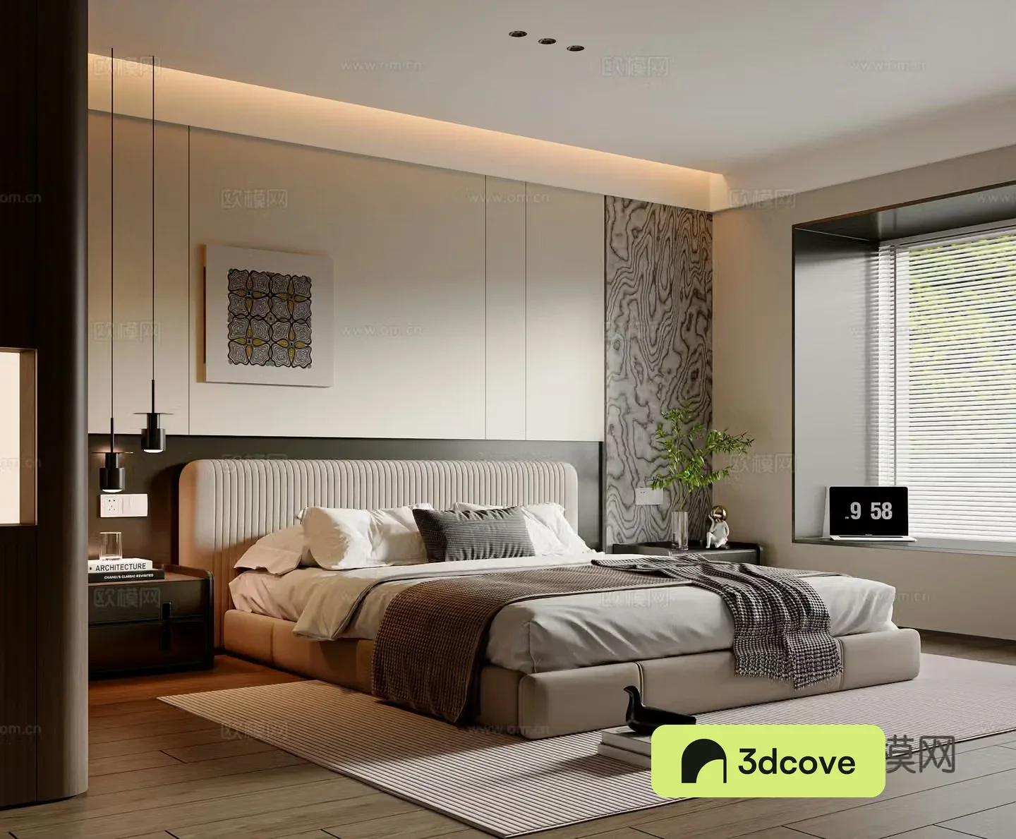Modern simple bedroom double bed wardrobe desk lamp chandeliers master bedroom ornaments bedside table