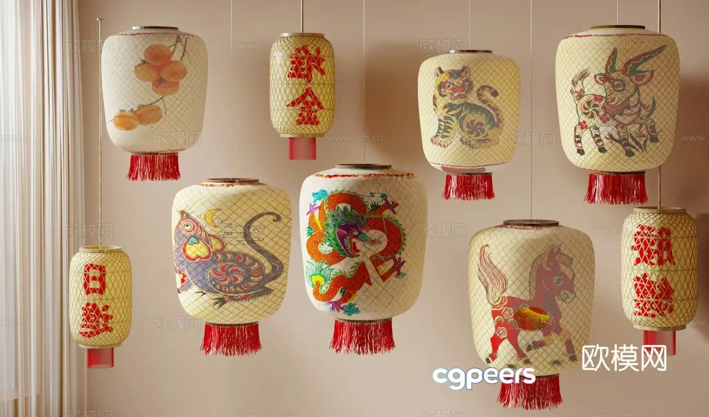 Chinese oil paper lantern Chaoshan bamboo lantern handmade bamboo lantern 3D model
