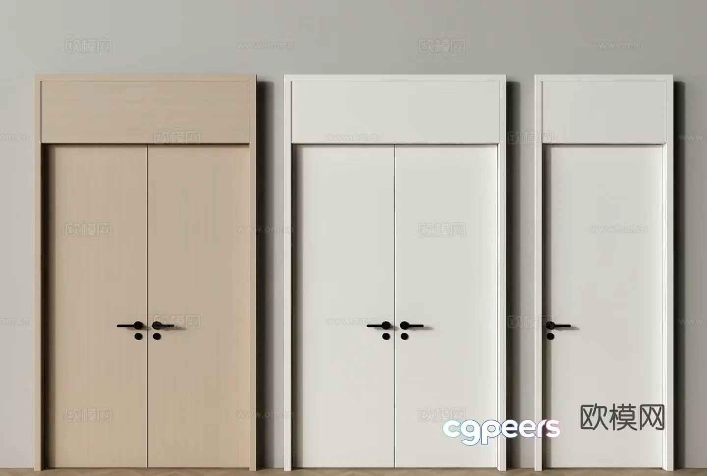 Modern double door door top door solid wood door 3d model