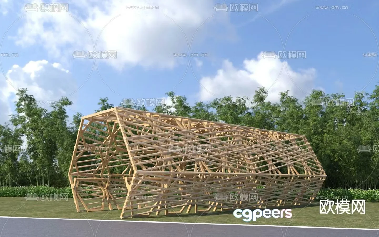 Modern special-shaped rattan grille landscape gallery 3D model