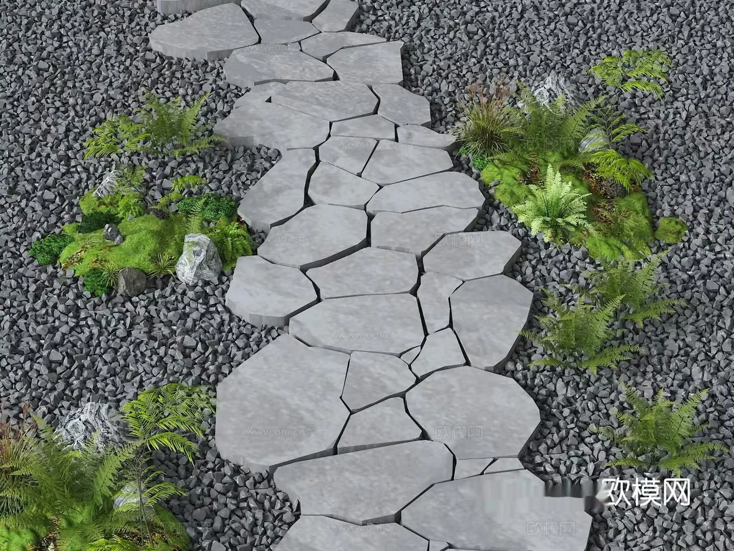 A Stone Pathway With Greenery 3D Model – 4068 – VRAY Render
