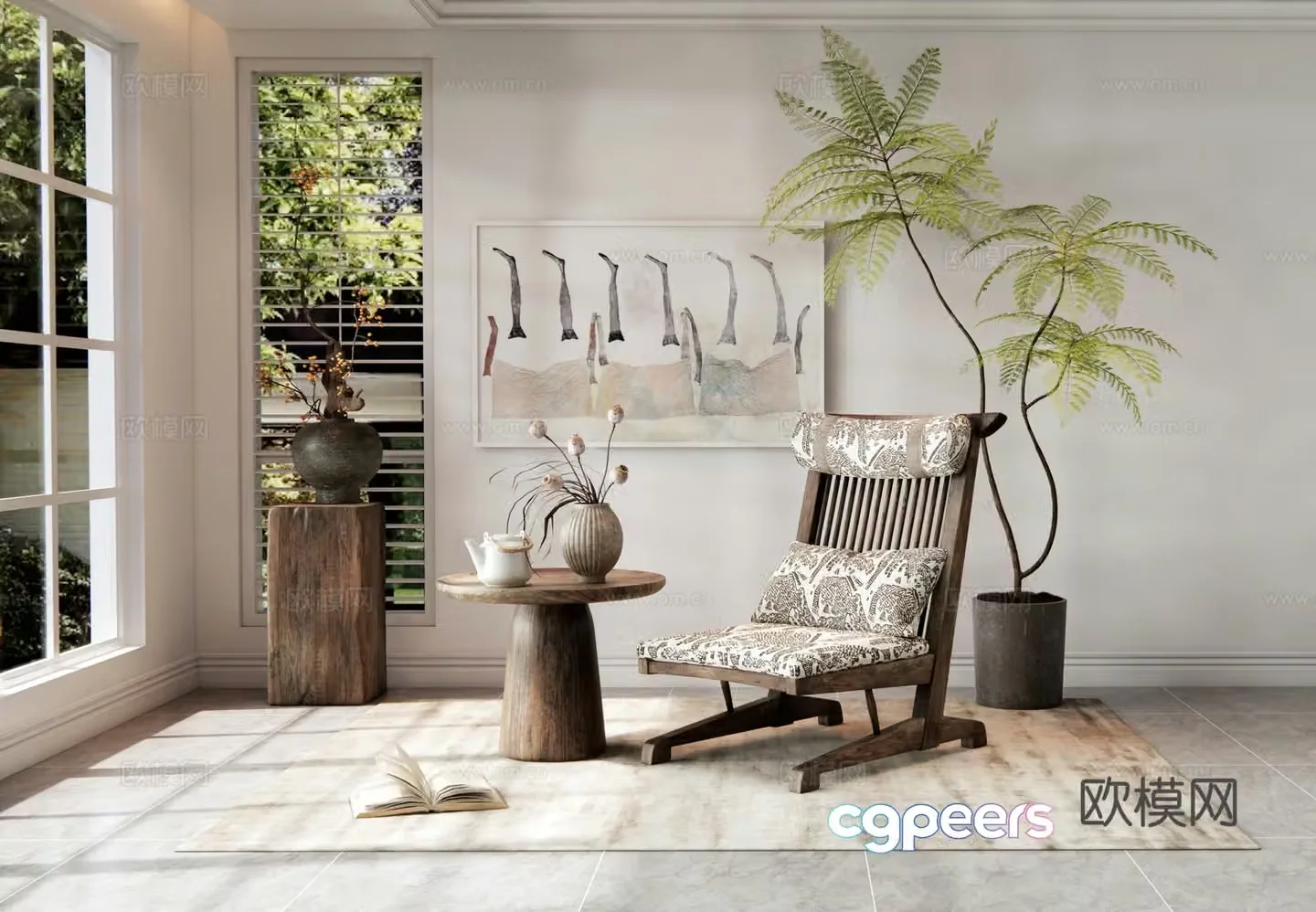Modern leisure chairs leisure tables and chairs potted green plants vase ornaments accessories ornaments 3D model
