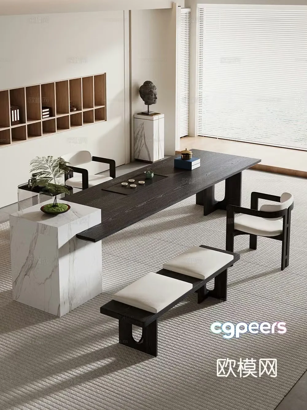Creamy large plate table tea table and chair combination tea table tea table tea room tea table balcony tea table 3D model