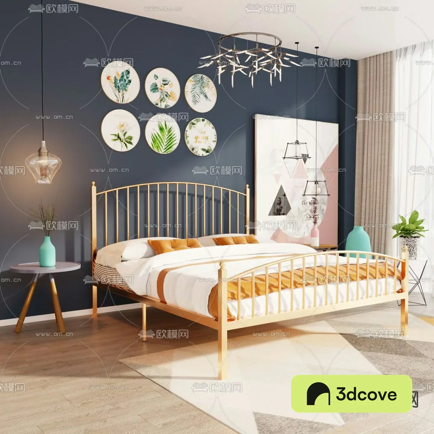 Nordic iron bed double bed iron frame bed