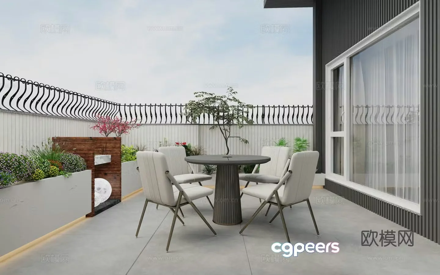 Modern minimalist terrace garden 3d model