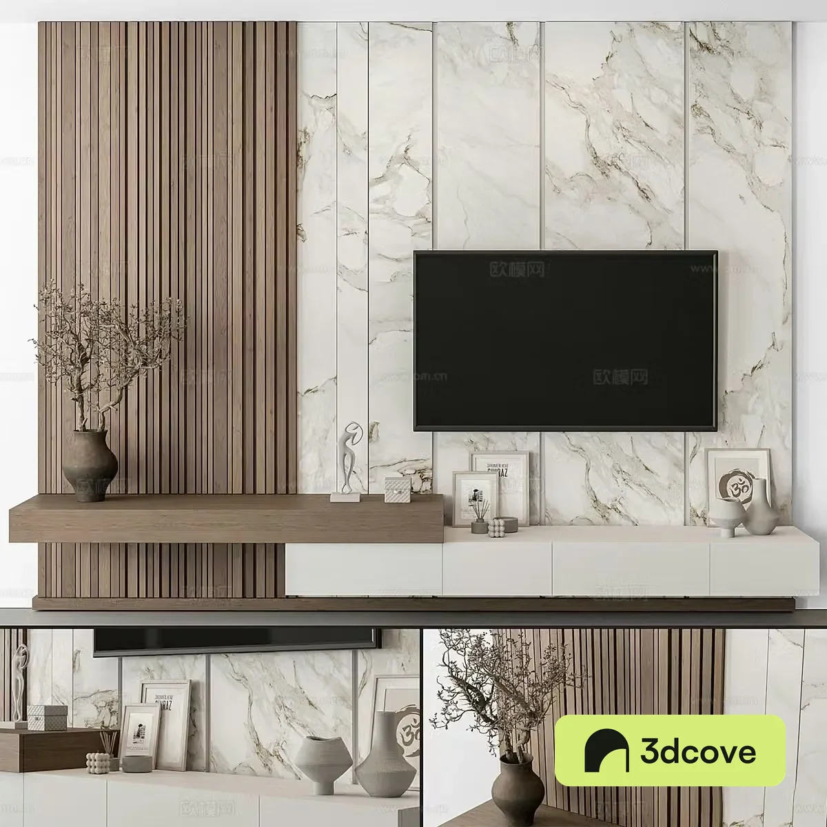 New Chinese style Wasabi TV background wall 3D model