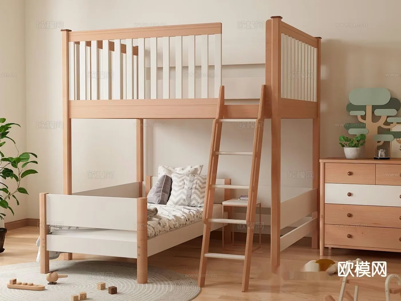 Wooden Bunk Bed 3D Model – 10839 – VRAY Render