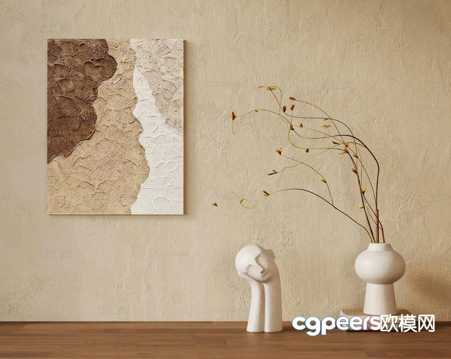 Wabi-sabi vase books candles green plants 3D model