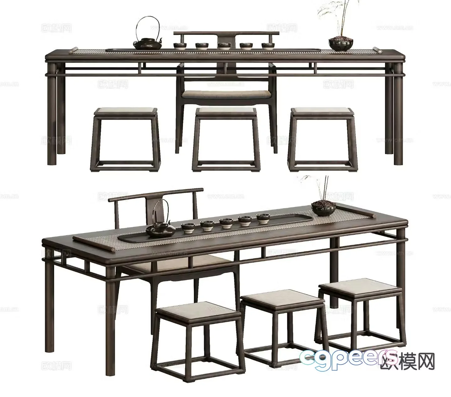 New Chinese tea table and chairs 3d model