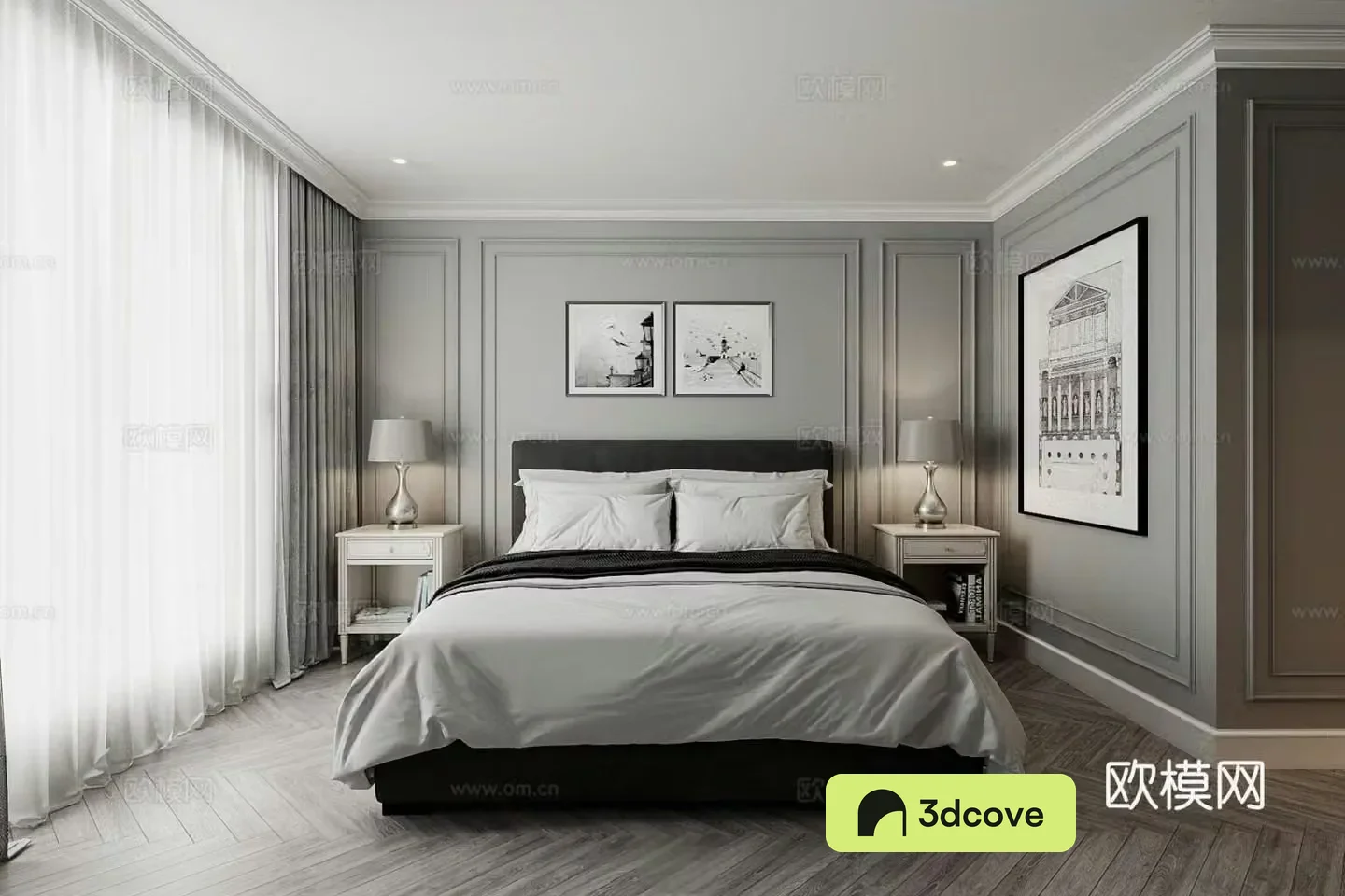 French bedroom simple European master bedroom fabric double bed bedside table European desk lamp French bedside back
