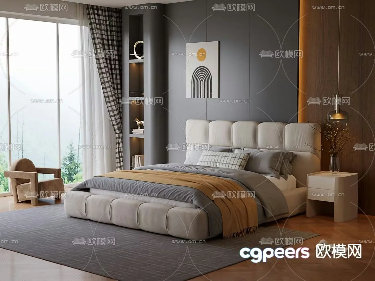 Modern double bed 3d model