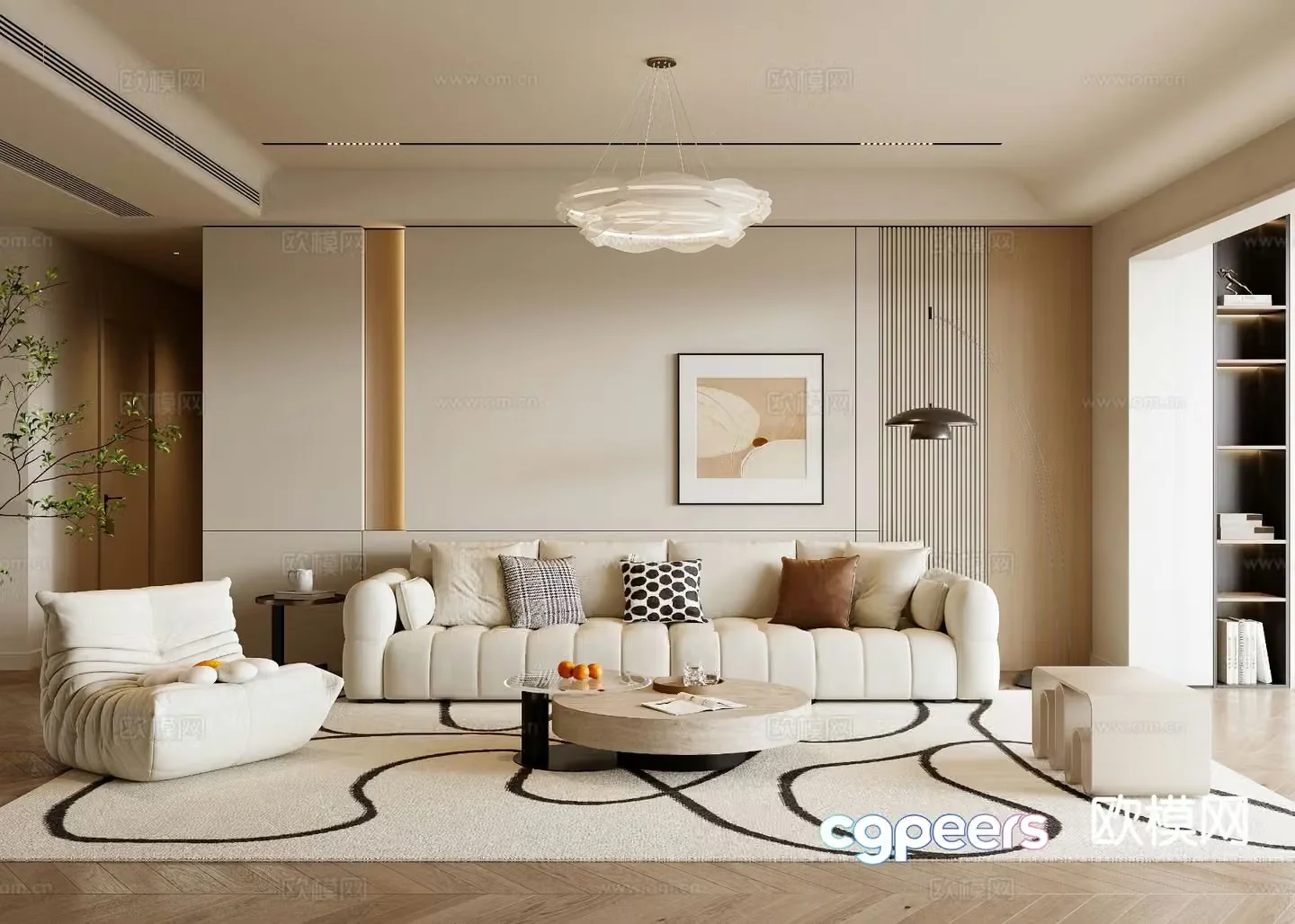 Cream style living room 3d model