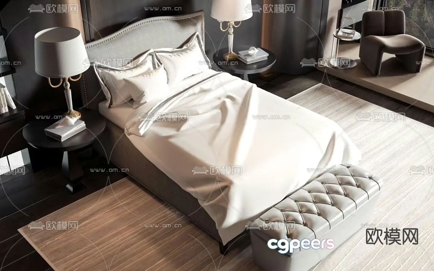 American double bed 3d model