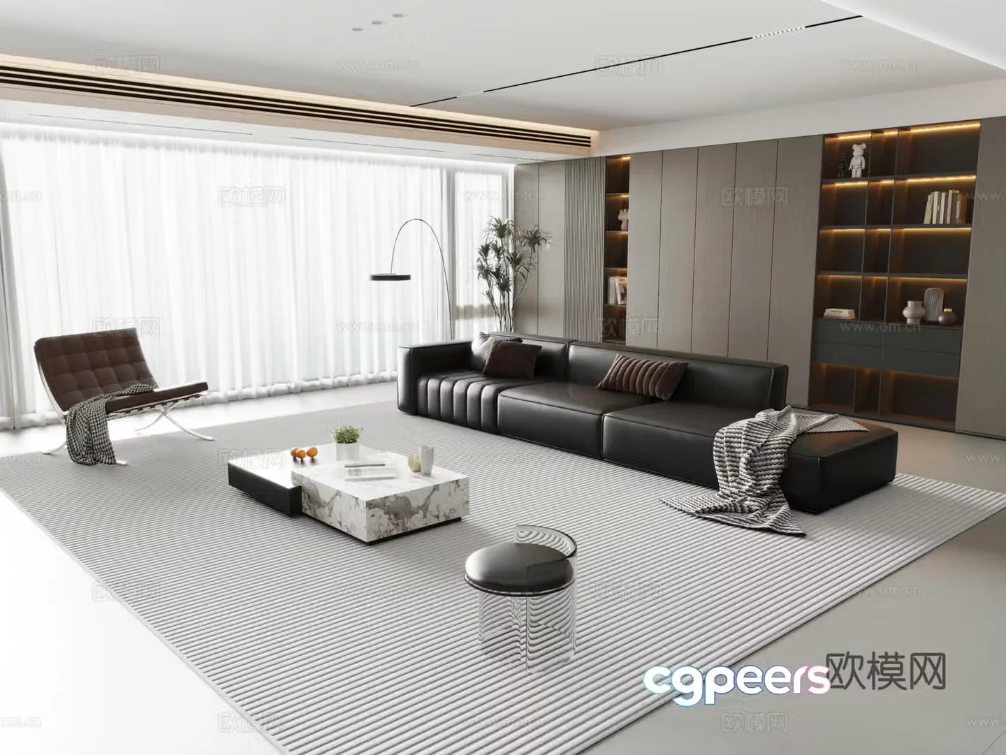 Modern Italian living room large flat living room light luxury sofa and coffee table combination 3D model