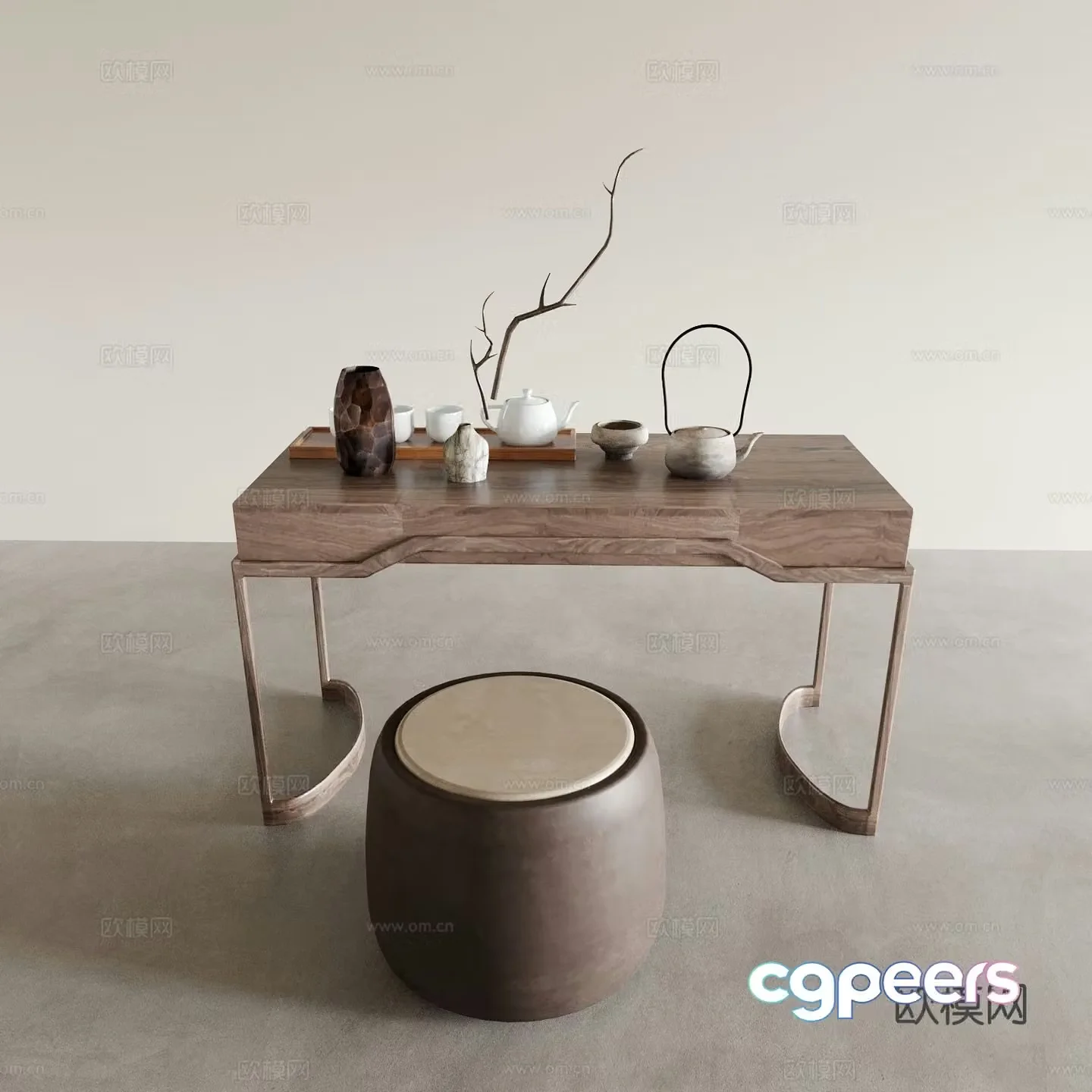 Wabi-sabi tea table and chair 3d model