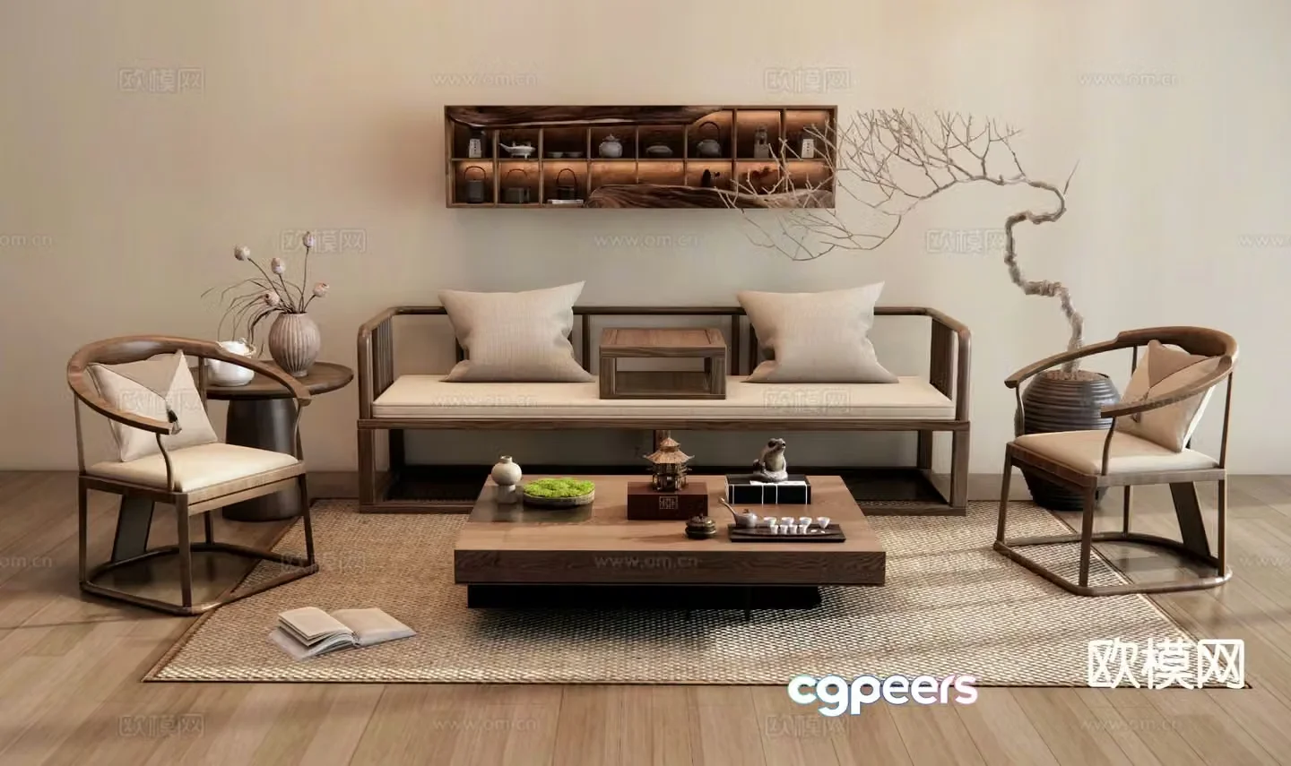 Chinese style modular sofa 3d model