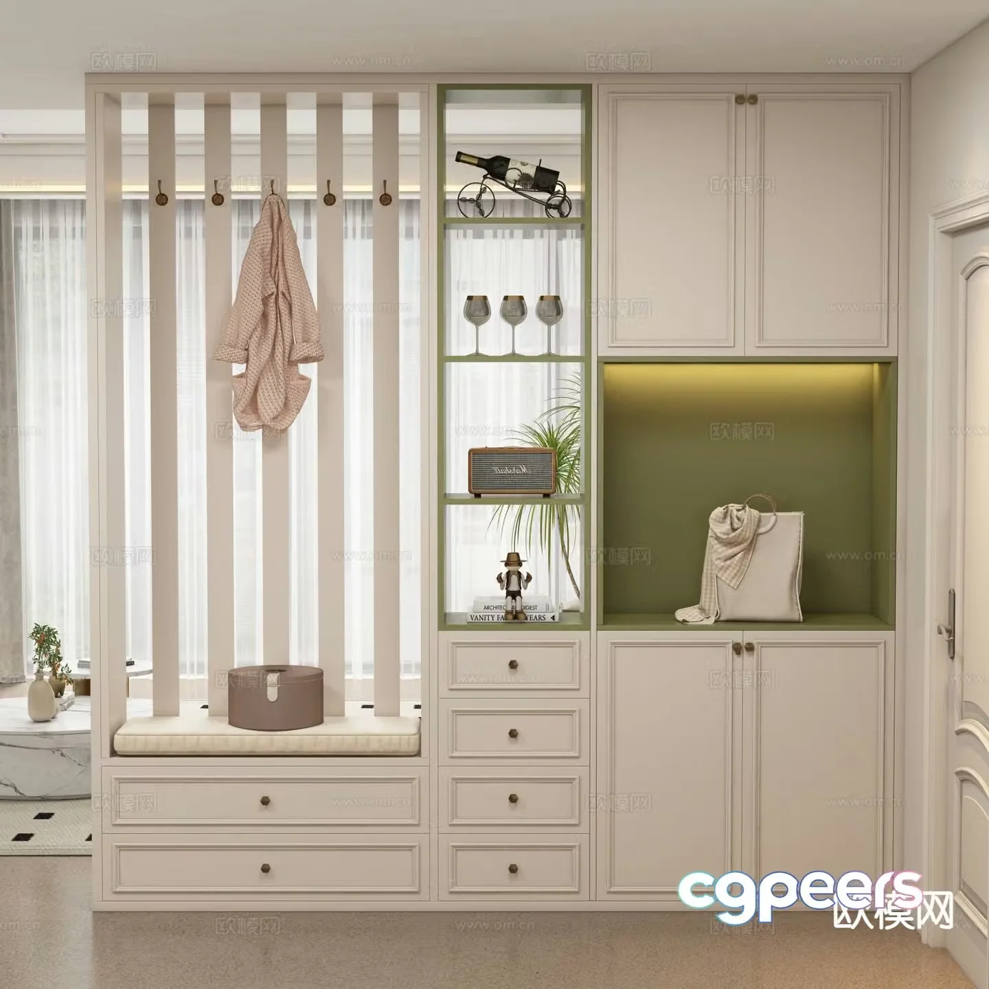 Cream style entrance shoe cabinet 3D model